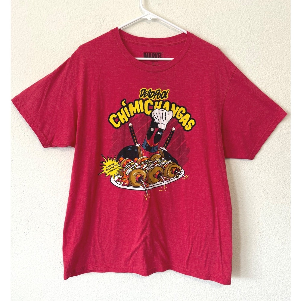 Marvel Deadpool Graphic T-Shirt XL Red Chimichangas Comic Book‎ Movie Merch